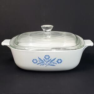 Vtg Corning Ware Casserole Dish Blue Cornflower 1 qt P-1-B Farmcore Country